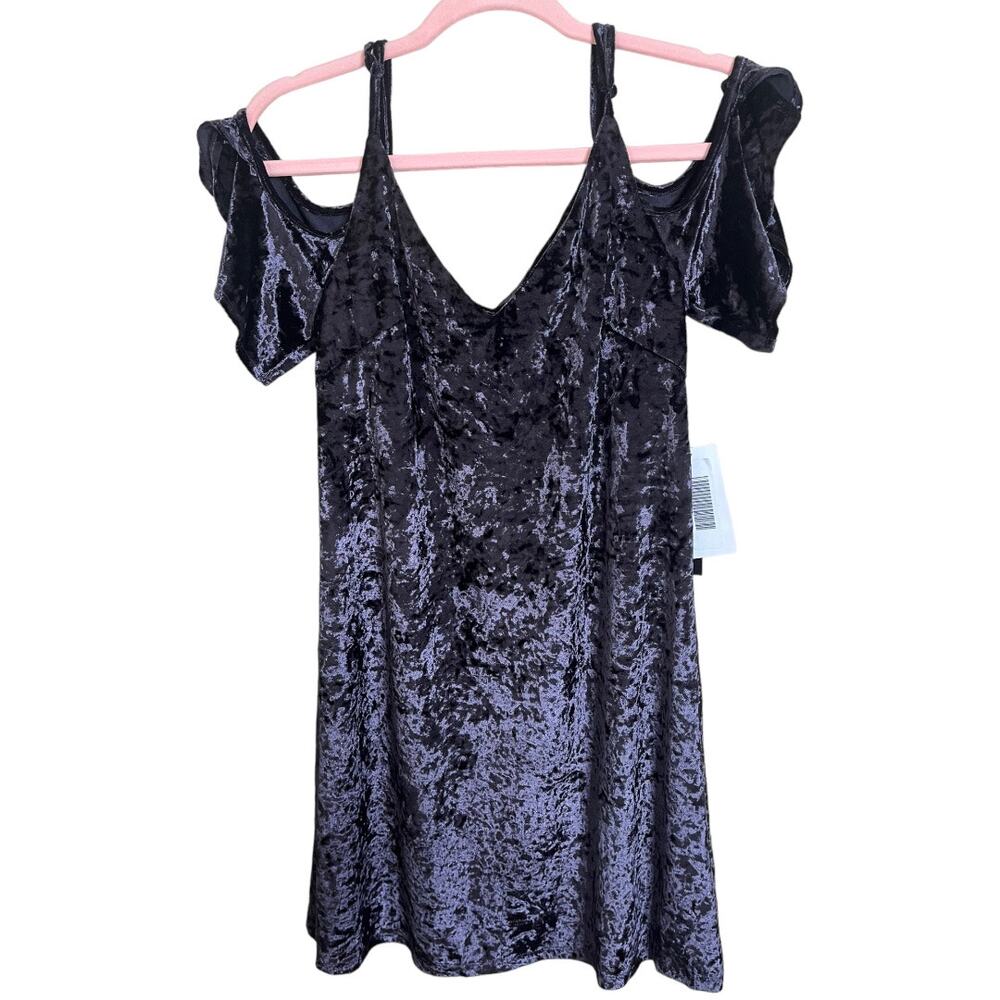 Design Lab cold shoulder dress black eggplant crushed velvet small NWT